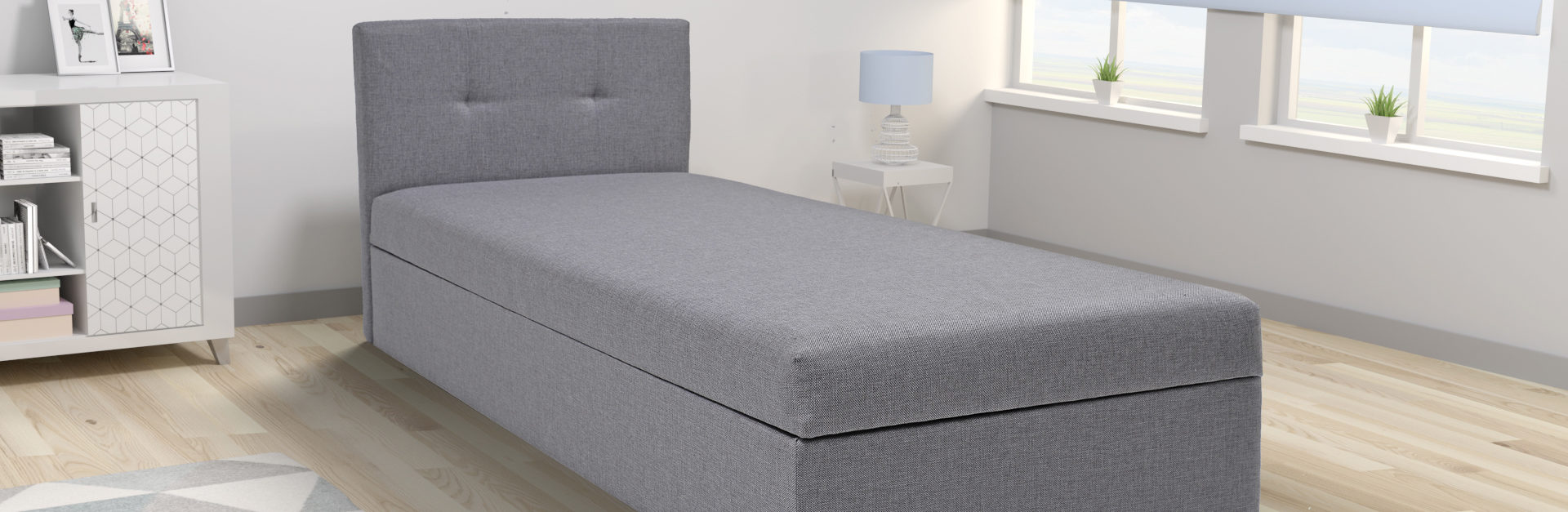 tapczan tapicerowany z pojemnikiem na pościel